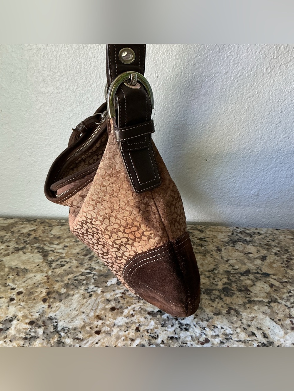 SOLD-Coach Vintage Signature Brown Suede Hobo Shoulder Bag - Picture 6 of 9